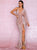 Sexy Rose Gold V-Neck Single Sleeve Sequins Split Party Maxi Dress - minxxshop.com