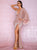 Sexy Rose Gold V-Neck Single Sleeve Sequins Split Party Maxi Dress - minxxshop.com