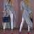 Stripe Long Sleeve V-Neck Blouse Duster - minxxshop.com