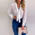 Long Sleeve V-Neck Sheer Blouse - minxxshop.com